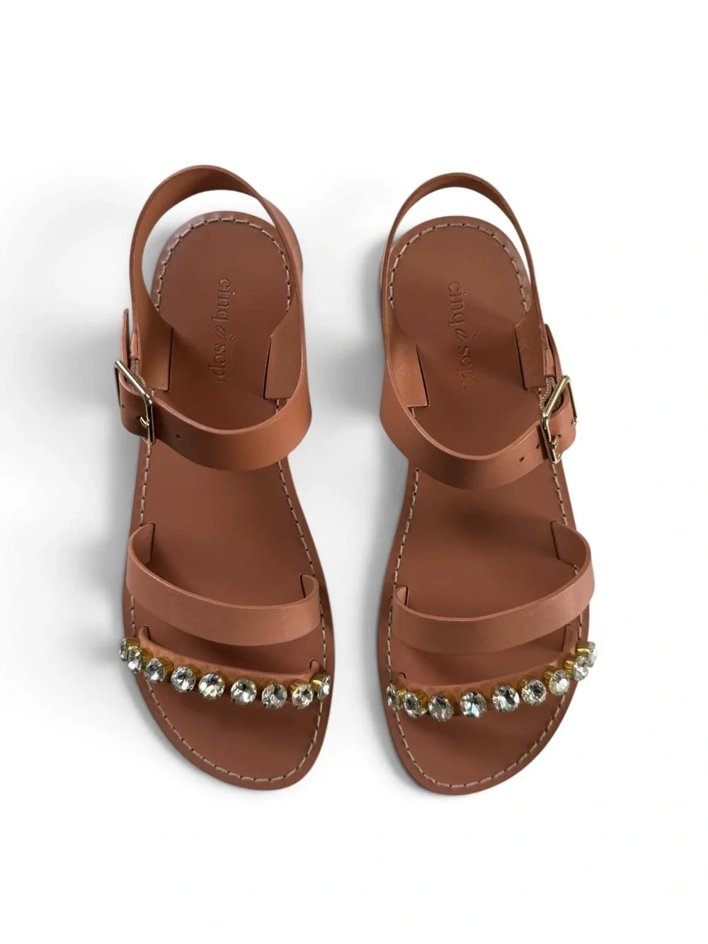 Cinq a Sept Women's Victoria Ankle Strap Sandals Tawny Crystal Size 38.5 NWT